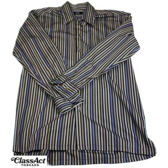 Zanella Mens Shirt Multi Color Striped Button Down Cotton Modern Point Italy M - Picture 1 of 8